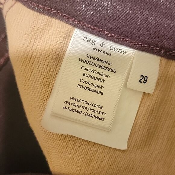 rag & bone Casey High Rise Flare Coated Denim Jeans Maroon Color Sz 29 - Picture 10 of 14